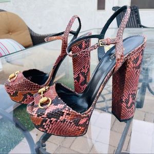 Gucci Brown Python Claudie Horsebit Platform Sandals Size 39